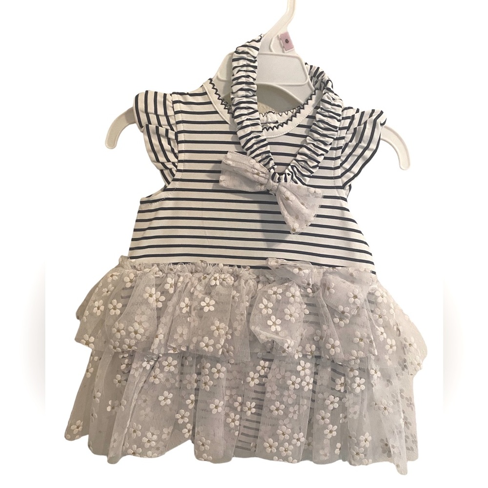 Little Me infant striped & daisy tulle dress